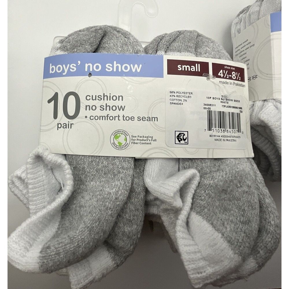 New 2 Packs Of Wonder Nation Boys 10 Pair White Gray No-Show‎ Socks Size 4.5-8.5 - Picture 3 of 3